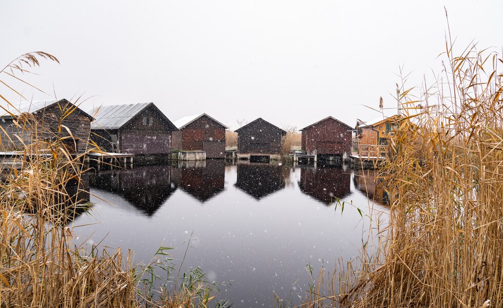 Winterliche Seehütten am Neusielder See | © Burgenland Tourismus GmbH / Birgit Machtinger