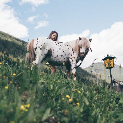Kind und Pony auf der Wiese | © Urlaub am Bauernhof Kärnten / Daniel Gollner