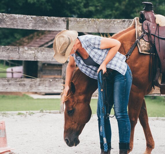 Frau streichelt das Pferd | © Urlaub am Bauernhof Kärnten / Daniel Gollner
