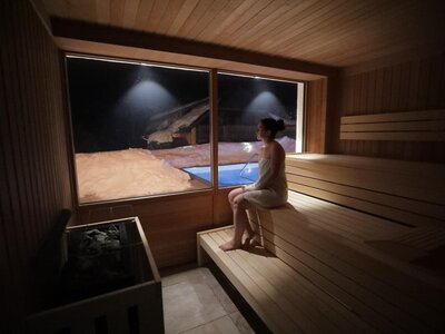 Sauna im Winter im Almresort Baumschlagerberg | © Urlaub am Bauernhof Oberösterreich / Nikolaus Berger Sauna im Winter im Almresort Baumschlagerberg in Vorderstoder | © Urlaub am Bauernhof Oberösterreich / Nikolaus Berger
