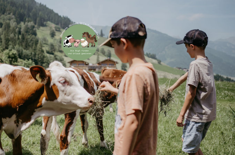 Buben füttern Kühe auf der Weide. | © Urlaub am Bauernhof SalzburgerLand/ Nadia Jabil