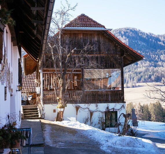 Winterliche Aufnahme vom Schilcherhof, Familie Plank | © Urlaub am Bauernhof Steiermark / Daniel Gollner Aussenbereich vom Bauernhof Plank, Reitbauernhof in der Steiermark | © Urlaub am Bauernhof Steiermark / Daniel Gollner