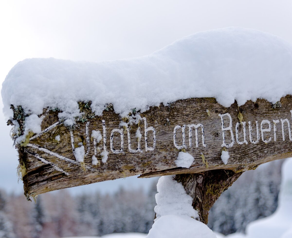 Die Urlaub am Bauernhof - Tafel mit Schneehaube, Urlaubsregion Murau-Murtal, Steiermark | © Urlaub am Bauernhof Steiermark / Wolfgang Spekner