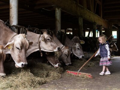 Mädchen im Stall beim Ferienhof auf der Heidegg | © Urlaub am Bauernhof Vorarlberg