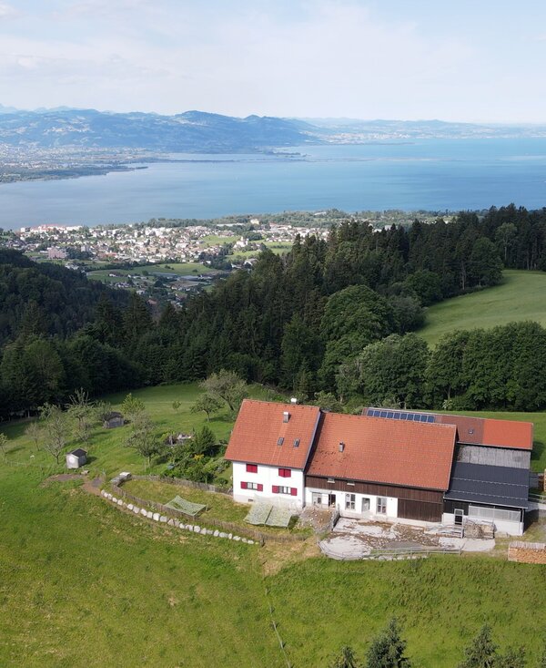 Luftbild vom Innauerhof am Eichenberg | © Daniel Gollner | Urlaub am Bauernhof Bild von oben vom Hof mit Wohnhaus und Umgebung | © Daniel Gollner | Urlaub am Bauernhof
