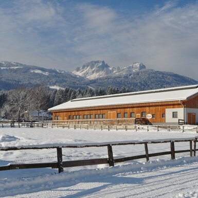 Der neue Stall mit Blick auf das Nassfeld