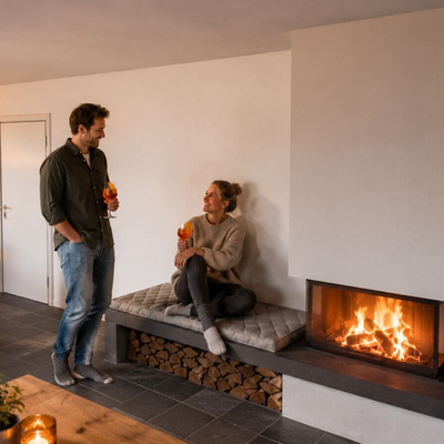 Wohn- und Aufenthaltsbereich in der ausgebauten alten Mostpresse – geschaffen für Gäste zum Schlafen, Kochen und Verweilen.