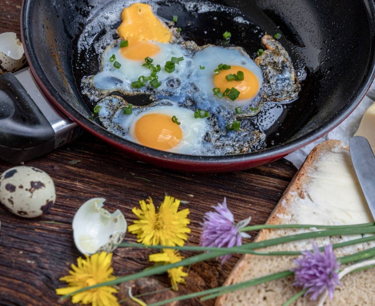 Frühstücksei mit frischen Gartenkräutern