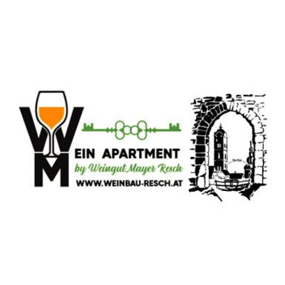 Das offizielle Logo des Winzerhofes mit dem einladenden Schriftzug 'Wein Apartment by Weingut Mayer Resch'.