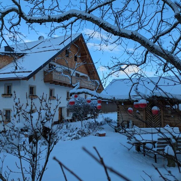 Bachbauernhof im Winter, bei Schnee
