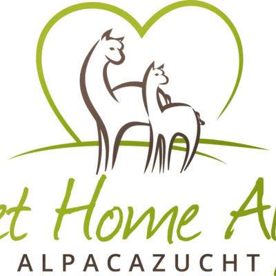 Das Logo des Bed and Breakfast zeigt zwei Alpakas in einem Herz und den Schriftzug "Sweet Home Alpacas ALPACAZUCHT".