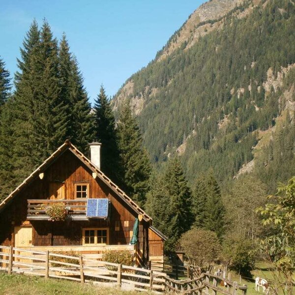 Eseihütte mit Bergblick