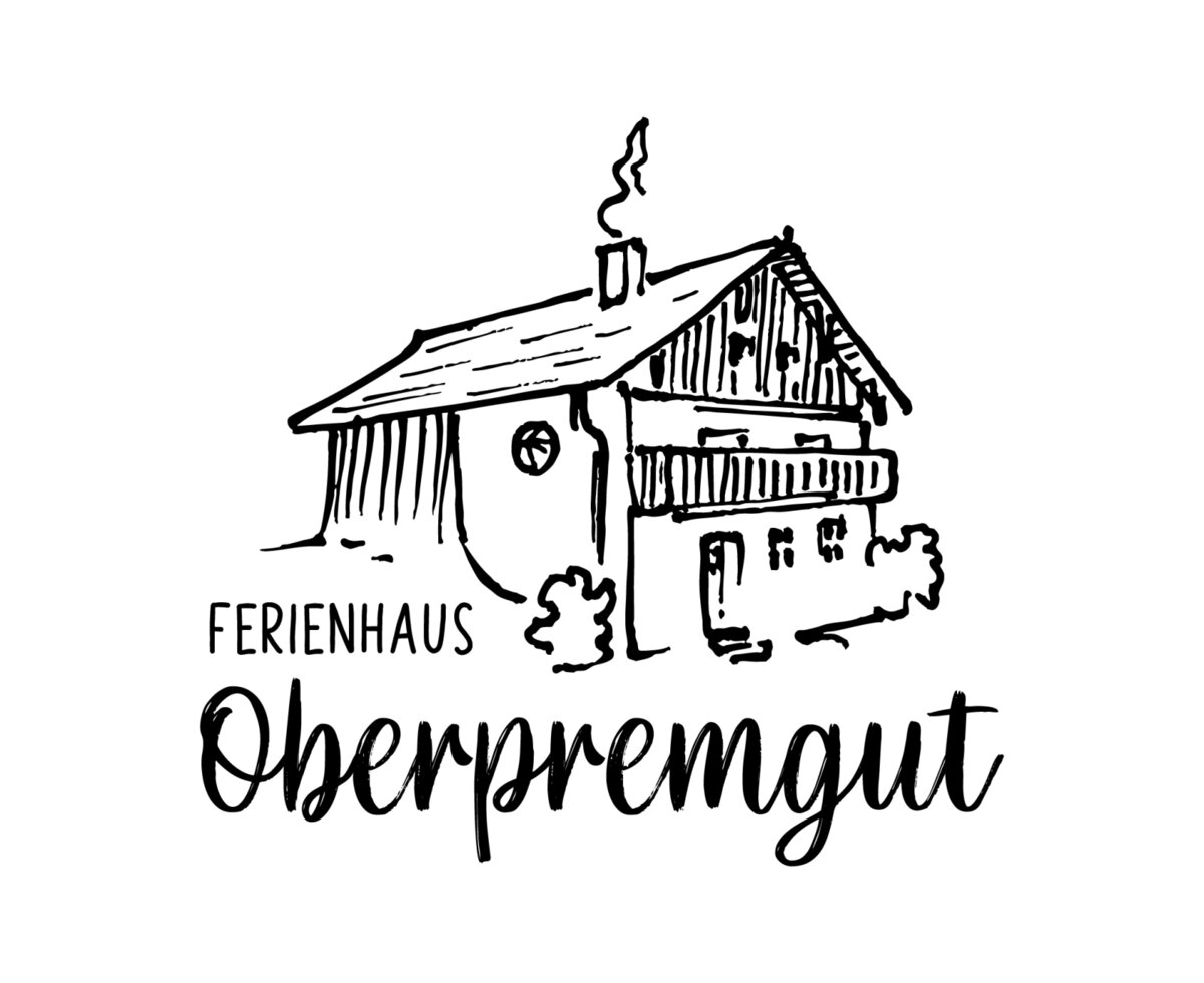 Das Logo des Ferienhauses Oberpremgut zeigt eine handgezeichnete Darstellung des Hauses.