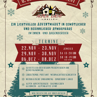 Der 6. Seckauer Alpenadvent, ein Adventmarkt mit regionalem Handwerk, Speisen und Musik.
